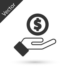 Grey Human hand giving money icon isolated on white background. Receiving money icon. Vector