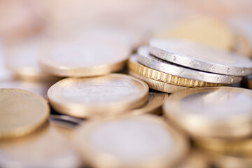 Close up a bunch of euro coins