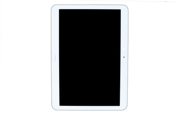 isolated white tablet with black screen