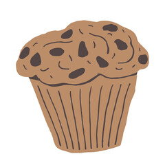 Simple chocolate cupcake isolated on white background. Stock vector illustration