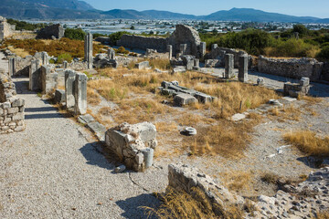 Ruins at Xanthos Ancient City, Turkey. Old Lycian civilization heritage architecture