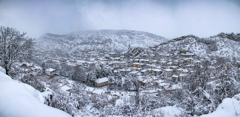 Goynuk is one of the most important and beautiful towns of Bolu which is in Turkey. By consisting of traditional Turkish houses with snows on them during winter season, it has become an attraction. © photograzon