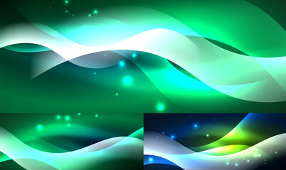 Flowing neon blue color waves abstract backgrounds. Design templates for business or technology presentations, internet posters or web brochure covers