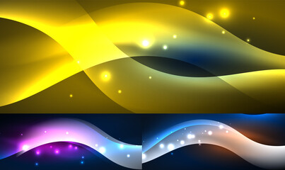 Flowing neon blue color waves abstract backgrounds. Design templates for business or technology presentations, internet posters or web brochure covers