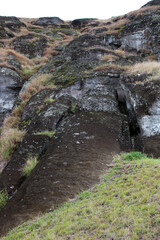 The largest Moai ever planned in the Rano Raraku quarry.It is 21.60 meters and would have weighed between 200 and 250 tons when finished .