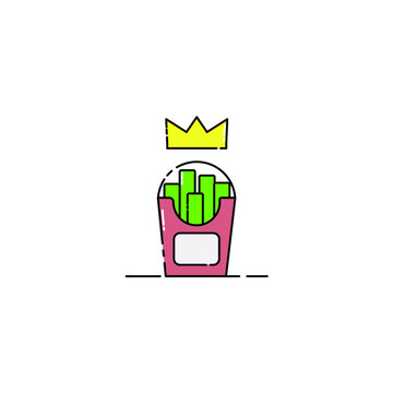 Cute Illustration of french fries with crown. best french fries. favorite french fries. junk food. modern simple food vector icon, flat graphic symbol in trendy flat design style.