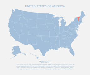 Map United states of America and state Vermont