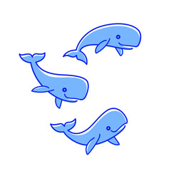 Obraz premium Cartoon cachalot sketch line icon. Сute animals set of icons.