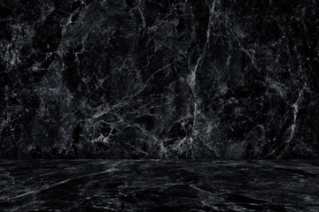 Abstract Natural black marble texture background on black marble floor : Top view of table for graphic stand product, interior design or montage display your product.