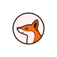 Fox head logo, cute kind character. Vector illustration in cartoon style.