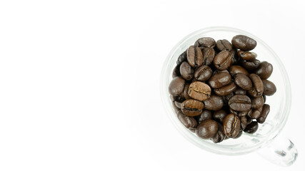 Top view coffee bean isolated 100% Arabica coffee beans, a very popular international drink.Ethiopia, Brazil, Thailand. Can be used to make espresso, drip, cold brew, and French press.