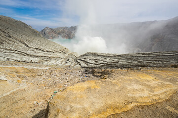 Ijen volcano with turquoise-coloured acidic crater lake
