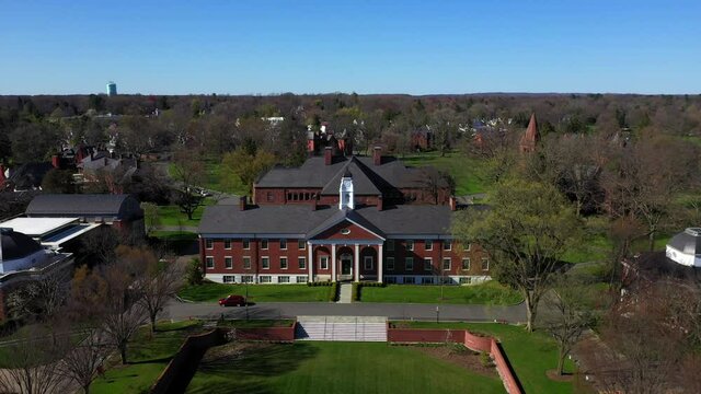 Aerial Crane Shot of Mackenzie Administrative Building at the Lawrenceville School