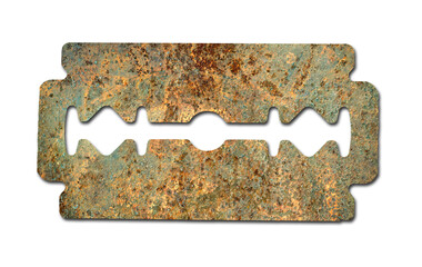 Corrosive rust on the razor blade isolated on white background. Use an illustration for presentation.	
