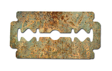 Corrosive rust on the razor blade isolated on white background. Use an illustration for...