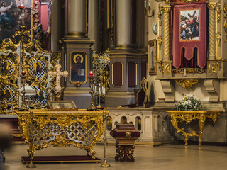 LVIV, UKRAINE - FEBRUARY 20, 2021: interior of St. George's Cathedral, one of the most important churches in Ukraine. 