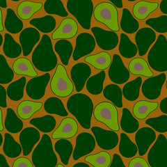 Avocado seamless pattern for print, fabric and organic, vegan products packaging. Texture for eco and healthy food