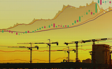 Blur Building Forex charts with views of stocks in cities. construction. real estate and...