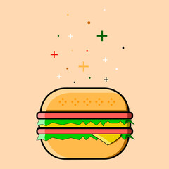Burger With Cheese And Salad. Vegetarian Burger. Hamburger Street Food. Fast Food Delicious.