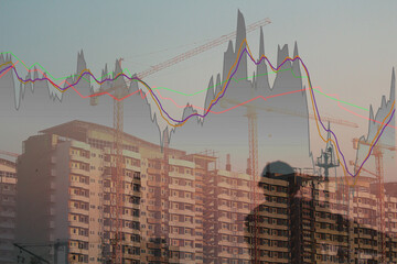 Blur Building Forex charts with views of stocks in cities. construction. real estate and...