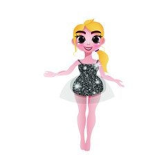 flat character girl in pink dress