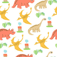 Seamless pattern with cute dinosaurs