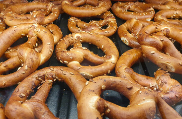 a close-up with pretzels on a shelf