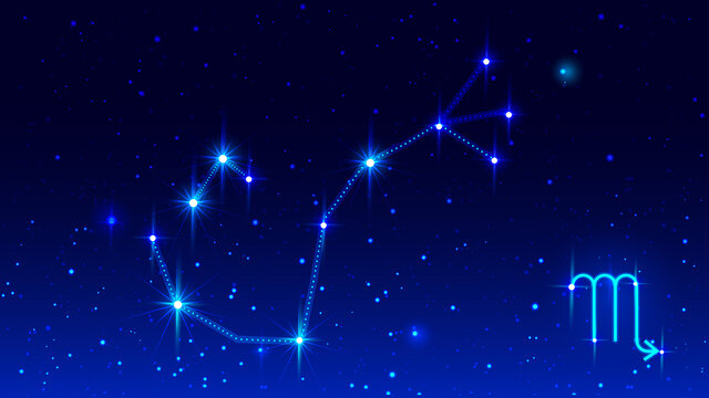 Constellation scorpio zodiac sign in blue night starry sky