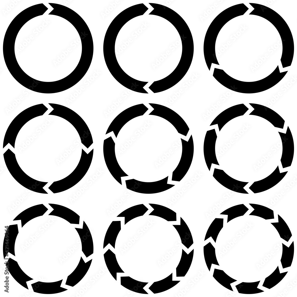 Poster set circular infographics with arrows, vector round arrows motion continuity recycling sign refresh 