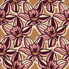 Vector ecru pink brown flowers seamless pattern 