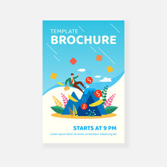 Business leader making mistake and falling down from top of mountain. Careless bankrupt losing money. Vector illustration bankruptcy warning, loss prevention, error, financial failure concept