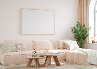 Mock up frame in cozy home interior background, 3d render
