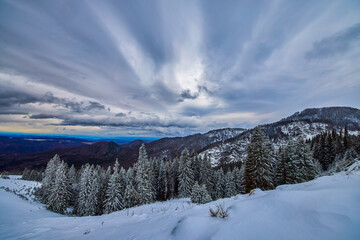 Obraz premium Beautiful winter landscape in the mountains, Bucegi Mountains Romania.