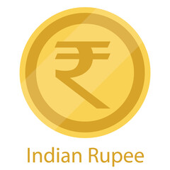 Golden coin Indian Rupee. Official currency of India. Vector