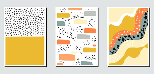 Abstract minimalist hand-drawn illustration for stories, wall decoration, postcard or brochure, cover design. Doodle background contains various shapes, spots, drops, lines. Modern trendy vector art.