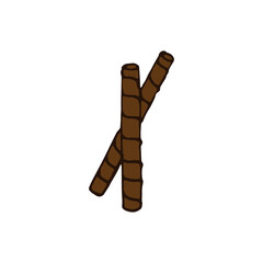 chocolate wafer stick icon. sweet dessert on white background. striped wafer stick. hand drawn vector. brown outline. doodle art for logo, label, sticker, clipart, advertising, poster, banner. 