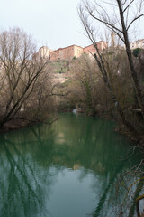 Fototapeta na wymiar Riverside walk through the Jucar river in Cuenca, Spain.