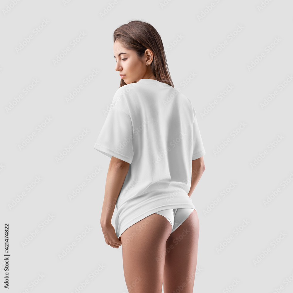 Wall mural white t-shirt mockup on sexy girl - Wall murals