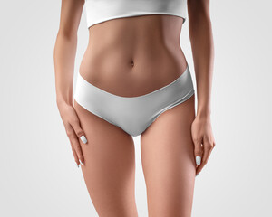 Mockup of white underwear on the body of a sexy girl