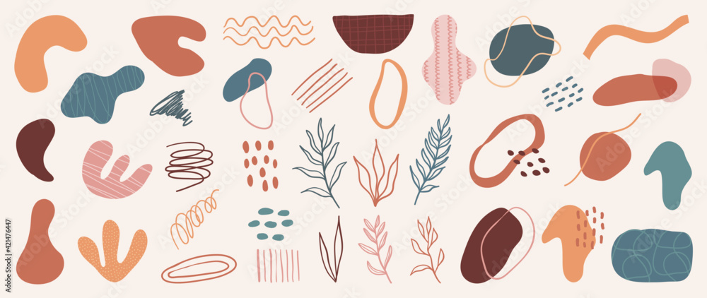 Poster abstract art background vector. creative hand drawn various shapes and doodle object elements for ki