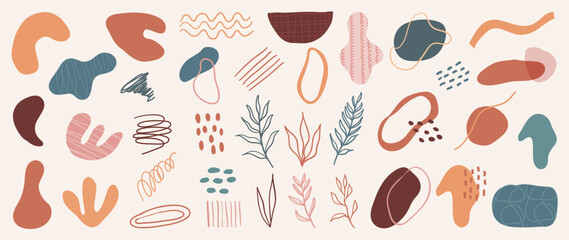Abstract art background vector. Creative Hand drawn various shapes and doodle object elements for kids and school cover, abstract wall art for home decor,earth tone wallpaper,prints and pattern design