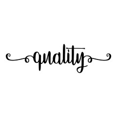 Banner con texto manuscrito quality escrito a mano con florituras en color negro