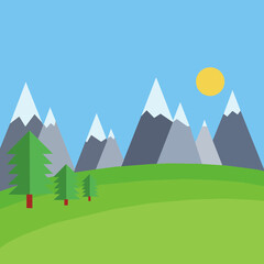 Simple Illustration graphic of a mountain forest 