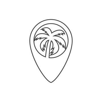 recommend clip art: Logotipo con silueta de palmera en puntero de posición con lineas en color gris