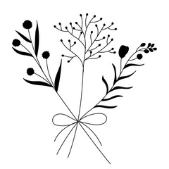 vector, isolated, black silhouette of a bouquet of plants