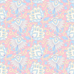 Fototapeta na wymiar Floral seamless textile pattern in asian batik style