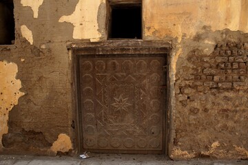 Ancient beautifully designed wooden door in Rashid in Egypt