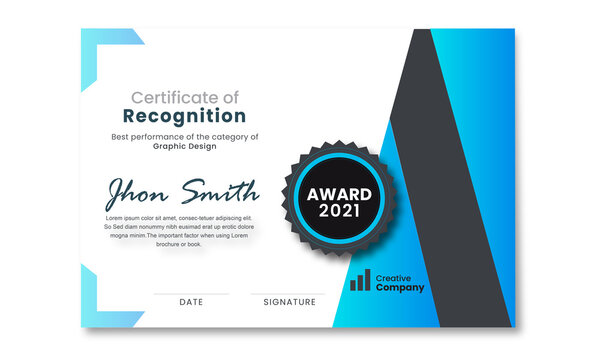 Award certificate of recognition vector layout print ready	 - Powered by Adobe