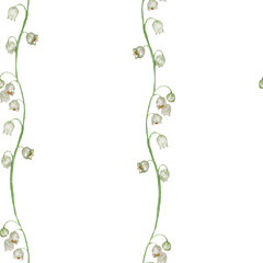 seamless vertical pattern lily of the valley sprout