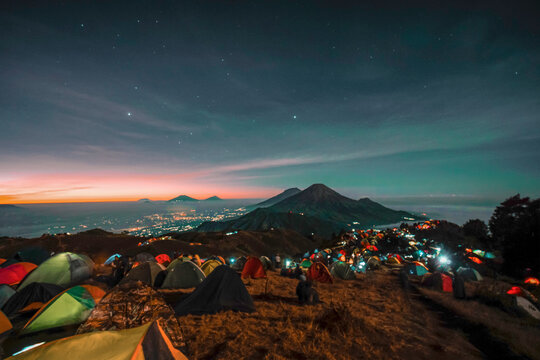 A Beautiful Night View From Mount Andong Central Java